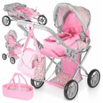Carucior 3 in 1 pentru papusi Malplay Pink Flower, cu gondola, carucior sport si landou portabil