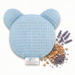 Pernuta anticolici cu samburi de cirese si lavanda Bocioland Teddy Albastru diametru 14 cm,husa din bumbac 100% cu textura waffle, utilizare rece/cald