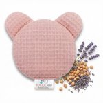 Pernuta anticolici cu samburi de cirese si lavanda Bocioland Teddy Roz diametru 14 cm,husa din bumbac 100% cu textura waffle, utilizare rece/cald