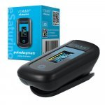 Pulsoximetru Vitammy eSaturino negru măsoară saturatia de oxigen din sânge și pulsul, algoritm de toleranta la mișcare, ecran OLED bicolor, 4 directii de afișare