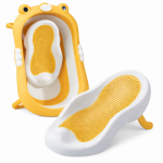 Set Cadita pliabila pentru bebelusi Little Mom orange, cu termometru digital, dop de scurgere, dimensiune 80 x 52 x 23 cm si Suport anatomic inclus