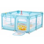 Tarc de joaca Nichiduta 120x120 cm Polar Blue, cu cadru metalic, pereti din plasa, inaltime 65 cm, acces cu fermoar, covoras spuma cu doua fete, 4 inele ajutatoare, cu geanta de transport si 100 de bilute multicolore incluse