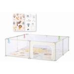 Tarc de joaca Nichiduta Forest Beige 150x180x65 cm, cu cadru metalic, pereti din plasa, acces cu fermoar, 4 inele ajutatoare, covoras din spuma cu doua fete si 100 de bile incluse
