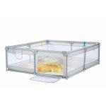 Tarc de joaca pentru copii Nichiduta Grey, 180 x 200 x 67cm, cadrul metalic, pereti din plasa, acces cu fermoar, covoras spuma cu doua fete, 4 inele ajutatoare, cu geanta de transport si 100 bilute multicolore incluse