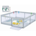 Tarc de joaca pentru copii Nichiduta Grey, 180 x 200 x 67cm, cadrul metalic, pereti din plasa, acces cu fermoar, covoras spuma cu doua fete, 4 inele ajutatoare, cu geanta de transport si 100 de bilute multicolore incluse