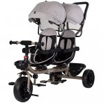 Tricicleta pentru gemeni Chipolino Hip Hop Latte cu sezut rotativ 360 grade, suporturi pentru picioare, bara de protectie, cosulete