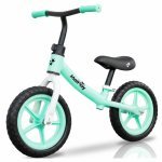 Bicicleta de echilibru fara pedale pentru copii, Malplay Fliki Turquoise/White 12 inch, roti spuma EVA, cu saua si ghidonul reglabile