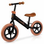 Bicicleta de echilibru fara pedale, cu Ghidonul si Saua ergonomica reglabile in inaltime, roti de 12 inch din spuma EVA si manere anti-alunecare Black/Brown