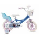 Bicicletă pentru copii Denver Disney Frozen 12 inch, frână de mână pe ambele roți, clopoțel, roți ajutatoare detasabile, suport pentru papusi, coșuleț transport pe ghidon