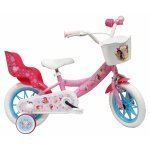 Bicicletă pentru copii Denver Disney Princess 12 inch, frână de mână pe ambele roți, clopoțel, roți ajutatoare detasabile, suport pentru papusi, coșuleț transport pe ghidon