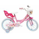 Bicicletă pentru copii Denver Disney Princess 16 inch, frână de mână pe ambele roți, clopoțel, roți ajutatoare detasabile, suport pentru papusi, coșuleț transport pe ghidon