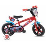 Bicicletă pentru copii Denver Spiderman 12 inch, frână de mână pe ambele roți, claxon, apărătoare noroi fata și spate, roți cauciuc Eva