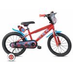 Bicicletă pentru copii Denver Spiderman 16 inch, frână de mână pe ambele roți, claxon, sticlă de apa, apărătoare noroi fata și spate, spițe metalice, roți gonflabile