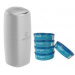 Cos ermetic pentru scutece Angelcare Gri, capacitate pana la 140 scutece, usor de utilizat si curatat, cu 5 rezerve Classic incluse care blocheaza mirosurile, bacteriile si germenii