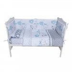 Lenjerie din bumbac cu 5 piese pentru saltea 120x60 cm Beberoyal Love Elephants Blue ambalata intr-o gentuta de transport