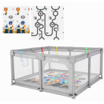 Tarc de joaca pentru copii Nichiduta Light Grey, 150 x 150 cm, cadru metalic, pereti din plasa, covoras din spuma cu doua fete, 4 inele ajutatoare si 100 bile incluse