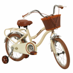 Bicicleta pentru copii Toimsa Vintage Beige 16 inch cu roti ajutatoare, cos si portbagaj, inaltime utilizator 100-120 cm