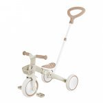 Tricicleta pentru copii Globber Plus 3 in 1 ecologic, bara de impins si ghidaj pentru parinti, scaun ajustabil, functie free wheel si cosulet transport