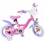 Bicicleta pentru copii E&L Minnie Mouse 12 inch, frana de mana pe ambele roti, scaun si ghidon reglabil, spite metalice, roti gonflabile, cosulet pe ghidon