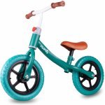 Bicicleta fara pedale cu roti de 12 inch din spuma EVA, cu scaun si ghidon reglabile in inaltime, Push Sport Albastru, inaltime sezut 29-34 cm, de la 3 ani, inaltime recomandata 80-108 cm