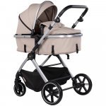 Carucior 2 in 1 pentru copii Chipolino Pearl Latte, transformabil, sezut reversibil, bara detasabila, roti cu suspensii, geanta, greutate admisa 22 kg