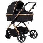 Carucior 2 in 1 pentru copii Chipolino Pearl Noir, transformabil, sezut reversibil, bara detasabila, roti cu suspensii, geanta, greutate admisa 22 kg