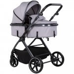 Carucior 2 in 1 pentru copii Chipolino Pearl Platinum, transformabil, sezut reversibil, bara detasabila, roti cu suspensii, geanta, greutate admisa 22 kg