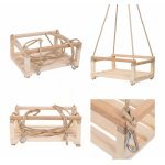 Leagăn mare din lemn pentru copii Klemys Collection Natur 40x30 cm cu frânghii reglabile,bara de protecție,utilizare interior/exterior