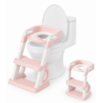 Reductor de toaletă Little Mom Pink pentru copii, pliabil, multifuncțional, cu mânere și suport de picioare, înălțime ajustabila 38 - 45 cm, dimensiune 40.6 x 49.2 x 27.1 cm