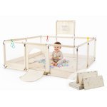 Tarc de joaca pentru copii Nichiduta Beige, 180 x 200 x 73cm, cadru metalic, pereti din plasa, poarta de acces, covoras din spuma cu doua fete, 4 inele ajutatoare si 100 bilute incluse