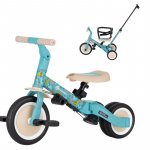 Tricicleta pentru copii Petite&Mars Turbo Dino Park, editie limitata, 5 in 1, multifunctionala, cu maner de ghidaj, roti din cauciuc, greutate admisa 25 kg, 1.5-5 ani