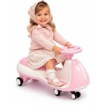 Vehicul electric tip PlasmaCar pink pentru copii Nichiduta, design sportiv fara pedale, volan ergonomic, echipat cu 2motoare performante, acumulator de 12V 4.5AH