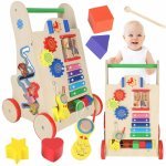 Antepremergator pentru copii, Ikonka, educational, din lemn, cu xilofon, angrenaje rotative, ceas cu limbi mobile, dimensiune 33 x 31.5 x 50 cm