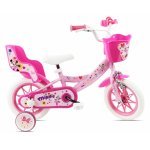 Bicicletă pentru copii Denver Minnie Cutest 12 inch, frână de mână pe ambele roți, clopoțel, roți ajutatoare detasabile, suport pentru papusi