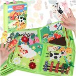 Carticica senzoriala pentru copii Farm, cu 10 pagini distincte, realizata din pasla, dimensiune 20 x 23.5 x 8 cm