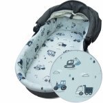 Set inserție textilă pentru landou/cosulet copii Kerstin Tractors, cearșaf cu elastic asortat 80x38 cm, realizate din bumbac 100%