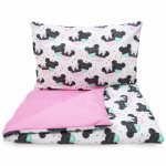 Set lenjerie 2 piese pentru patut copii Kerstin Pink Mouse, husa pilota 120x90 si fata perna 40x60 cm, design versatil cu doua fete, tesatura moale, inchidere cu fermoar
