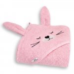 Prosop din bumbac terry pentru copii Bocioland Bunny Pink 95x95 cm,gluga brodata,urechi decorative,100% bumbac