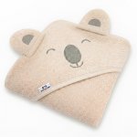Prosop din bumbac terry pentru copii Bocioland Koala Beige 95x95 cm,gluga brodata,urechi decorative,100% bumbac