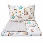 Set lenjerie 2 piese pentru patut copii Kerstin Micul print, husa pilotă 120x90 și fata pernă 40x60 cm, design versatil cu două fete, țesătură moale, închidere cu fermoar