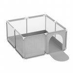 Tarc de joacă copii Tulano Cozy 20 Grey 130x130x65cm,utilizare interior/exterior, cadru metalic, ușă cu fermoar, husa din plasă respirabilă, colțuri rotunjite, ventuze anti-alunecare, geantă transport inclusă