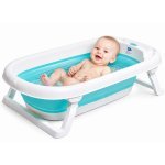 Cadita bebeluși Little Mom Fold Blue pliabilă, cu dop evacuare, picioare cu material antiderapant, margini rotunjite