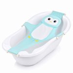 Hamac cadita Little Mom Bathnet Blue Penguin moale, uscare rapida, versatil, varsta 0-12 luni