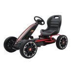 Kart cu pedale pentru copii Novokids Chrysler Kart Pro Negru, roti din cauciuc EVA, 5-8 ani, structura metalica, frana de mana, functie FreeWheel, mers cu spatele
