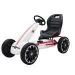 Kart cu pedale pentru copii Novokids Chrysler Kart Pro Alb, roti din cauciuc EVA, 5-8 ani, structura metalica, frana de mana, functie FreeWheel, mers cu spatele