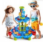 Masă activități pentru apa și nisip Matadi cu accesorii incluse,6 cuve,moara de apa,margini rotunjite,dimensiune 60x60x73 cm