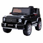 Masinuta electrica pentru copii Novokids Mercedes G63 AMG Negru, roti din cauciuc Eva, melodii si USB, usi cu deschidere, 12V, 2 viteze, lungime 120 cm, 2 motoare 25 W