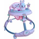 Premergator reglabil in 6 trepte de inaltime Novokids Happy Bunny Roz, cu melodii si lumini, pliabil, greutate admisa 20 kg, roti silentioase