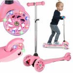 Trotineta pentru copii Malplay Pink, cu ghidon reglabil pe înălțime, roți luminoase LED, platforma lată și antiderapantă