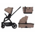Carucior 2 in 1 pentru copii Easy Go Reva Gold Beige, pana la 22 kg, piese reversibile, copertina XXL, accesorii incluse